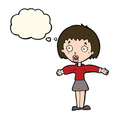 cartoon shocked woman with thought bubble