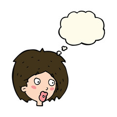 cartoon woman looking with thought bubble