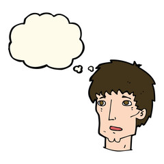 cartoon worried man with thought bubble