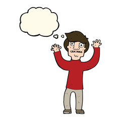 cartoon terrified man with thought bubble