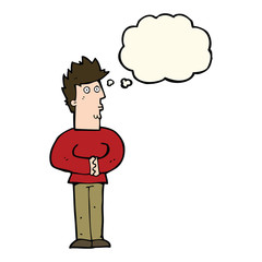 cartoon nervous man with thought bubble