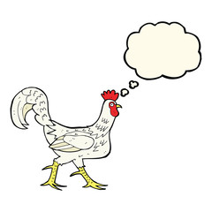 cartoon cockerel with thought bubble