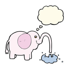 cartoon elephant squirting water with thought bubble