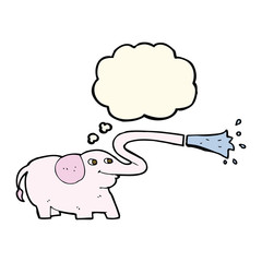 cartoon elephant squirting water with thought bubble