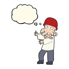 cartoon monster man with thought bubble