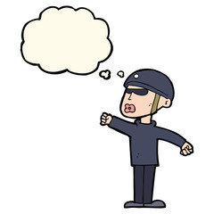 cartoon security guy with thought bubble
