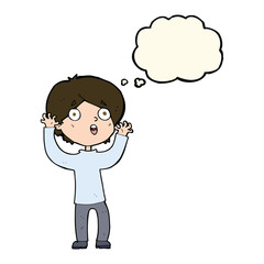 cartoon frightened man with thought bubble