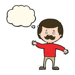 cartoon dad waving with thought bubble