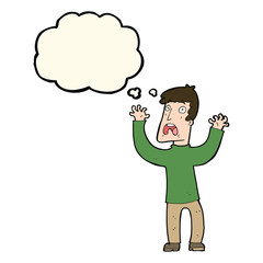 cartoon frightened man with thought bubble