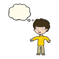 cartoon happy man with thought bubble