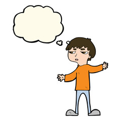 cartoon annoyed boy with thought bubble