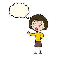cartoon bored woman with thought bubble