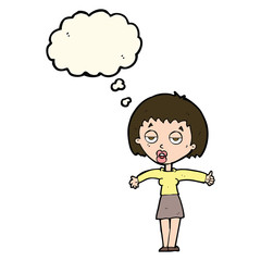 cartoon bored woman with thought bubble