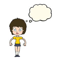 cartoon pretty girl with thought bubble