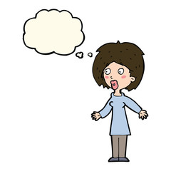 cartoon surprised woman with thought bubble