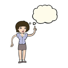 cartoon woman with idea with thought bubble