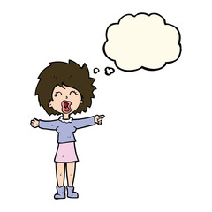 cartoon stressed out woman talking with thought bubble