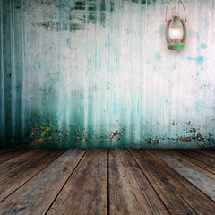 Grunge room with kerosene lamps.
