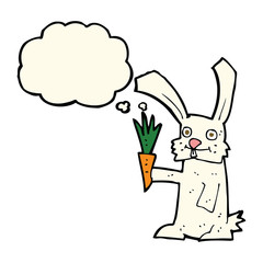 cartoon rabbit with carrot with thought bubble