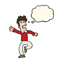 cartoon man panicking with thought bubble