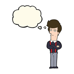 cartoon bored man with thought bubble