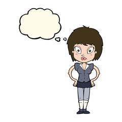 cartoon pretty girl with thought bubble