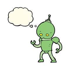 cartoon alien robot with thought bubble
