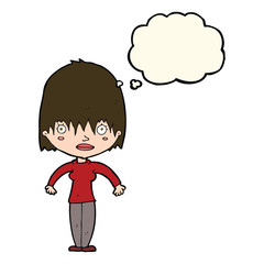 cartoon woman staring with thought bubble