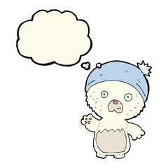 cartoon cute teddy bear in hat with thought bubble