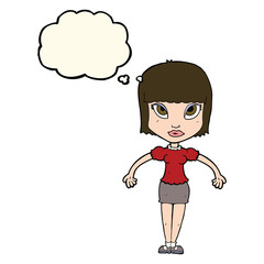 cartoon pretty woman with thought bubble