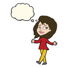 stress free woman cartoon with thought bubble