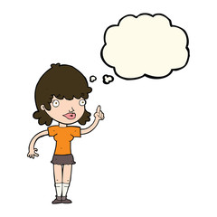 cartoon woman with idea with thought bubble