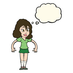 cartoon pretty woman with thought bubble