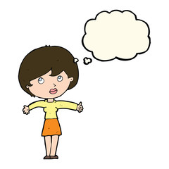 cartoon woman giving thumbs up with thought bubble