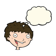 cartoon laughing boy with thought bubble