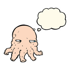 cartoon alien face with thought bubble