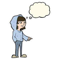 cartoon pointing teenager with thought bubble