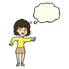 cartoon woman pointing with thought bubble