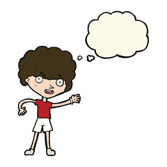 cartoon sporty person with thought bubble