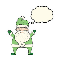 cartoon ugly santa claus with thought bubble