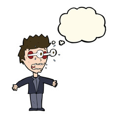 cartoon staring man with thought bubble