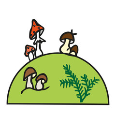 Mushrooms on green hill