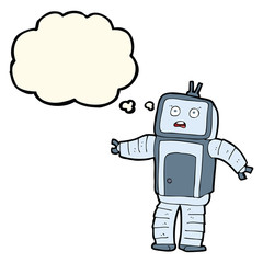 cartoon funny robot with thought bubble