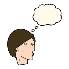 cartoon surprised face with thought bubble
