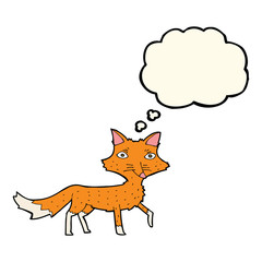 cartoon little fox with thought bubble