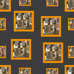 Geometric abstract style square seamless pattern on gray backgro