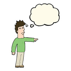 cartoon man pointing with thought bubble
