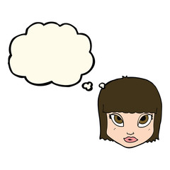 cartoon female face with thought bubble