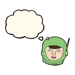 cartoon astronaut head with thought bubble