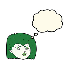 cartoon vampire face with thought bubble
